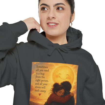 Sunlit Embrace Hoodie – "All You Need Is a Hug" Cozy Inspirational Sweatshirt
