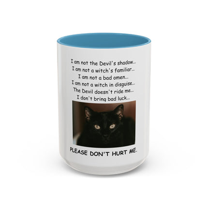 Black Cat 'Please Don't Hurt Me' Accent Coffee Mug – Dispelling Superstitions Gift