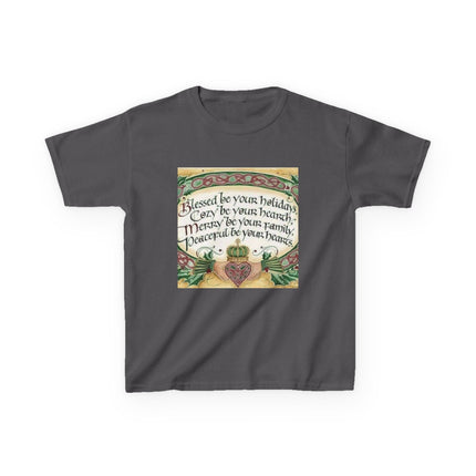 Blessed Holiday Kids Tee – Heart & Crown Celtic-Inspired Winter Shirt