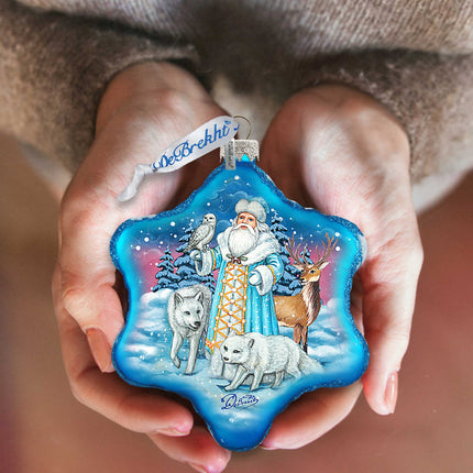 Santa Arctic Story Snowflake Glass Ornament by G. DeBrekht - Christmas Santa Snowman Decor - 754-011B-2