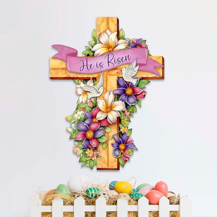 He is Risen Cross Holiday Door Decor by G. Debrekht - Easter Spring Decor - 8688162H-3