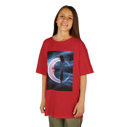 Kids Moon Dreamer Tee — Black Cats on Crescent Moon Graphic