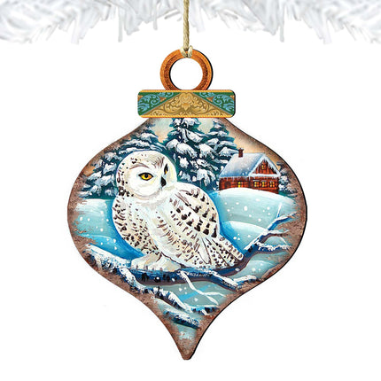 White Owl Drop Wooden Ornaments by G. DeBrekht - Wildlife Holiday Decor - 8035213-4