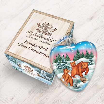 Brown Bears Heart Mercury Glass Ornament by G. DeBrekht - Wildlife Holiday Decor - 771062-2