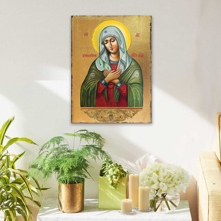 Tenderness Mother of God Wooden Gold Plated Religious Orthodox Sacred Icon - Inspirational Icon Decor - 85012-2