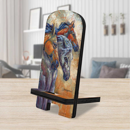 Let Them Run Horse Heads Cell Phone Stand Wood Mobile Tablet Holder Charging Station Organizer - 892097-JB-0