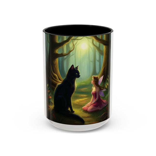 Mystical Fairy & Cat Mug – Enchanted Forest Design, 15oz Accent