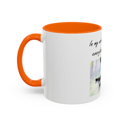 Cat Lover Accent Coffee Mug — "In my world, a cat makes everything BETTER" (11/15oz)