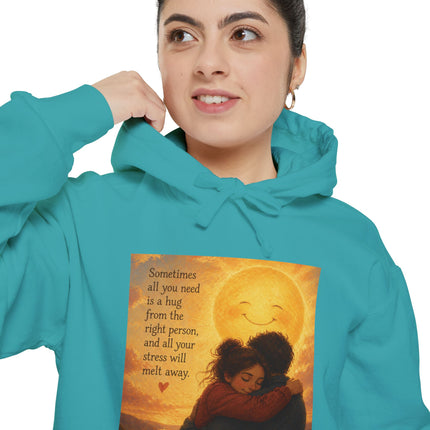 Sunlit Embrace Hoodie – "All You Need Is a Hug" Cozy Inspirational Sweatshirt
