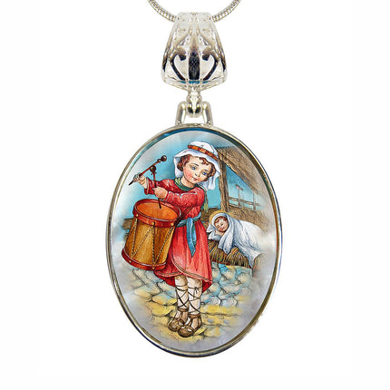 Drummer Boy Silver Plated Mother of Pearl Jewelry Necklace - 43044-0