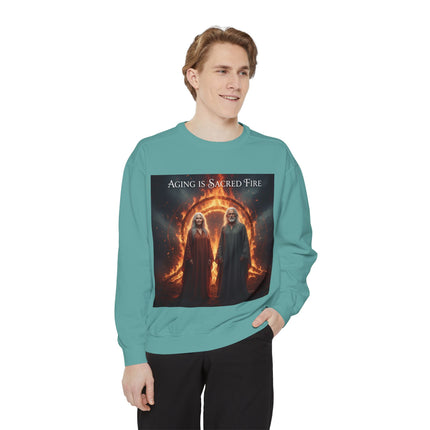 Aging Is Sacred Fire Sweatshirt — Mystical Elderhood Graphic Sweatshirt