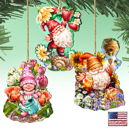 Gnomes Wooden Ornaments Set of 3 by Gelsinger - Christmas Santa Snowman Decor - 8461060-S3-DG-0