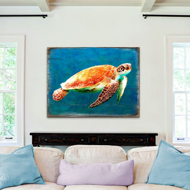Revis Sea Turtle Wood Wooden Coastal Wall Art by Nature Wonders - Coastal Sea-Life Decor - 95266B-0