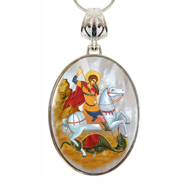 Saint George Silver Plated Mother of Pearl Necklace Jewelry - 43013-0