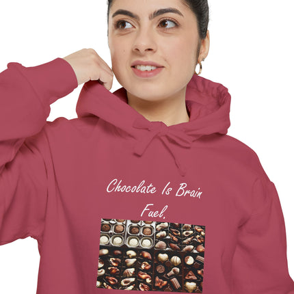 Chocolate Lover Hoodie — "Chocolate Is Brain Fuel" Photo Print