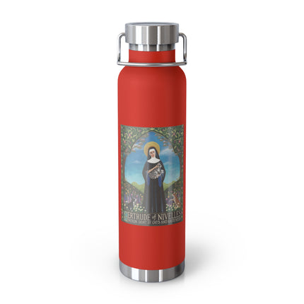 St. Gertrude of Nivelles Copper Vacuum Bottle — Patron Saint of Cats & Gardeners, “Original Crazy Cat Lady” 22oz