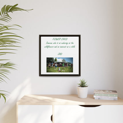 Flower Child Matte Canvas Print — "Flower Child" Quote with Festival Photo (Framed)