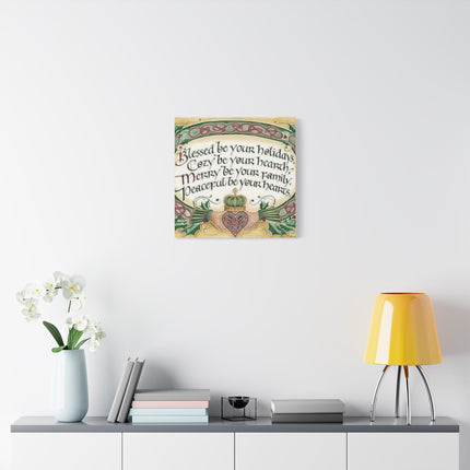 Christmas Blessing Canvas Wall Art – "Blessed be your holidays" Stretched Matte Print