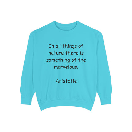 Aristotle Quote Sweatshirt – Unisex Garment-Dyed on Nature & Wonder