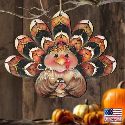 Be Thankful Turkey Sitter Wooden Ornaments by Jamie Mills-Price - Thanksgiving Halloween Decor - 8457702-1
