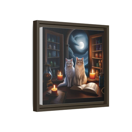 Mystic Moonlit Cats Framed Canvas — Witchy Home Décor Art