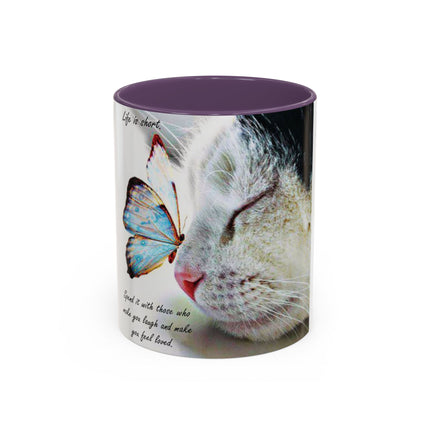 Inspirational Cat & Butterfly Accent Ceramic Mug - 11 oz