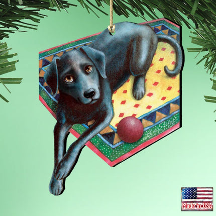 Ready When You Are Black Dog Wooden Ornaments by Laura Seeley - Pets Dog and Cats Decor - 8511017-LS-1