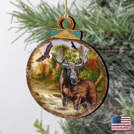 Woodsy Moose Ball Wooden Ornaments by G. DeBrekht - Wildlife Holiday Decor - 8025215-2