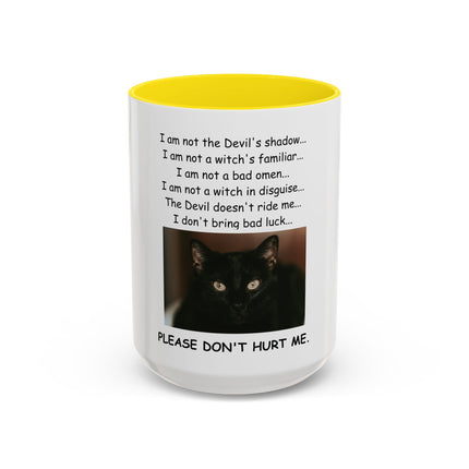 Black Cat 'Please Don't Hurt Me' Accent Coffee Mug – Dispelling Superstitions Gift