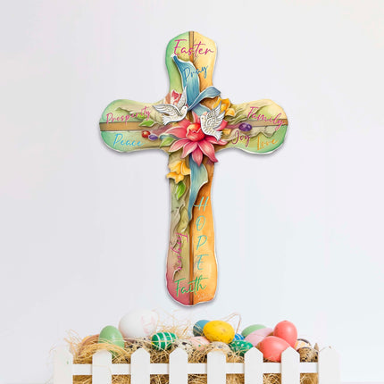 Easter Cross with Doves Holiday Door Decor by G. Debrekht - Easter Spring Decor - 8688167H-3