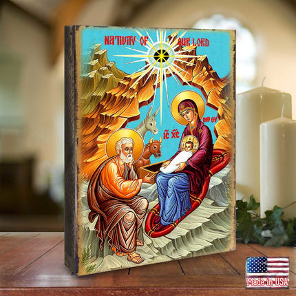 Orthodox Nativity Wooden Gold Plated Religious Orthodox Sacred Icon - Inspirational Icon Decor - 85052-1