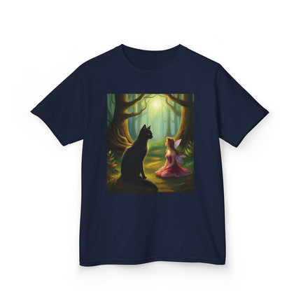 Enchanted Forest Kids Tee – Magical Fairy & Black Cat Design