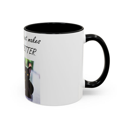 Cat Lover’s Accent Mug – “A Cat Makes Everything Better” – 11oz