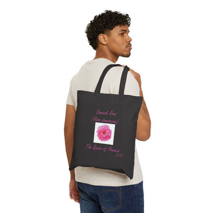 Canvas Tote Bag — 'Damask Rose (Rosa damascena) • The Queen of Flowers' Floral Botanical Shopper