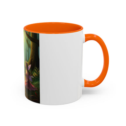 Enchanting Fairy & Cat Accent Mug – Fantasy Nature Design, 11oz
