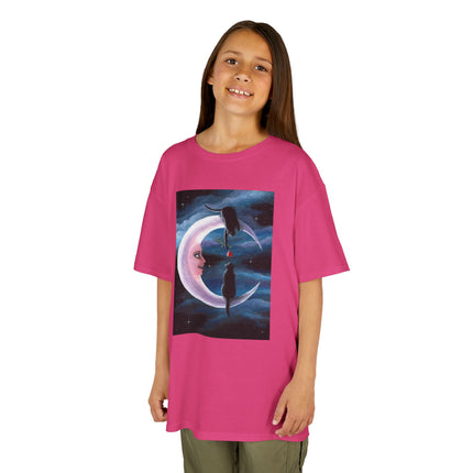 Kids Moon Dreamer Tee — Black Cats on Crescent Moon Graphic
