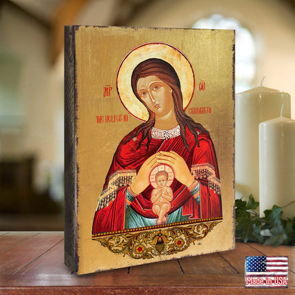 Blessed Virgin Mary Lifegiving Wooden Gold Plated Religious Christian Sacred Icon - Inspirational Icon Decor - 85017-1