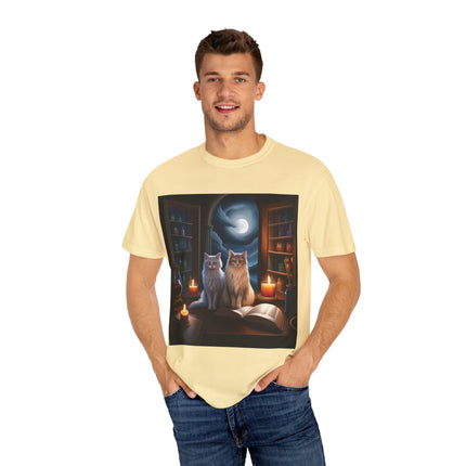 Magical Cats T-Shirt – Cozy Night Reading – Unisex Garment-Dyed