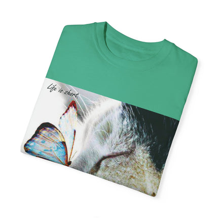 Inspirational Cat & Butterfly T-Shirt | Life is Short Quote