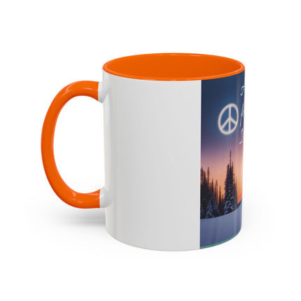 Christmas Peace Accent Mug | 11oz Ceramic Cup with Quote & Sunset