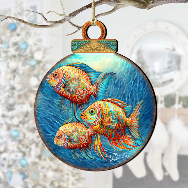 Beach Themed Ornaments - Rainbow Fish Wooden Ornaments by G.Debrekht Coastal Holiday Decor - 8688178-0