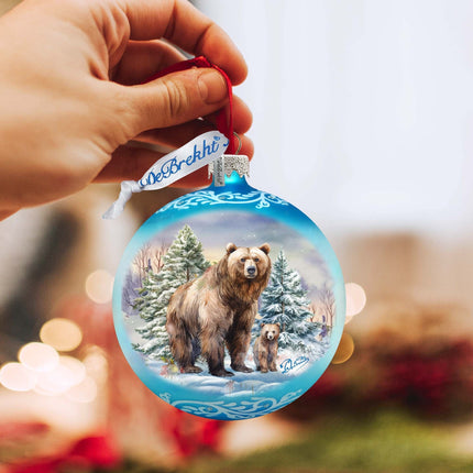 A Love for All Seasons: Grizzly Bears Ball Glass Ornament by G. Debrekht - Wildlife Holiday Decor - 73382-2