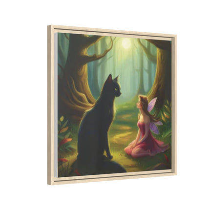Fairy and Black Cat Forest Canvas – Framed Matte Wall Art