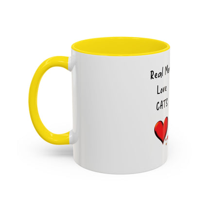Coffee Mug — "Real Men Love Cats" Accent Ceramic Mug with Cat Photo (11/15 oz)