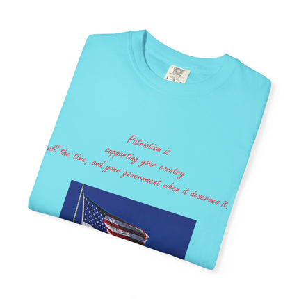 Patriotic Unisex Garment-Dyed T-Shirt with American Flag – Quote by Mark Twain