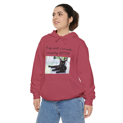 Relaxed Black Cat Hoodie — "In my world, a cat makes everything BETTER"