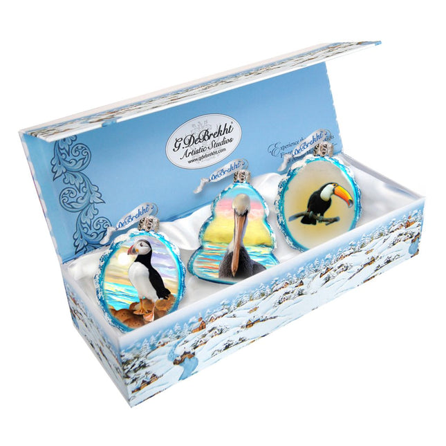 Seabirds Mercury Glass Ornaments Set of 3 by G. DeBrekht - Coastal Holiday Decor - 770123S3-0