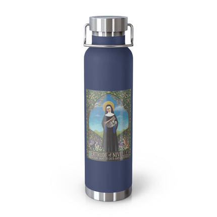 St. Gertrude of Nivelles Copper Vacuum Bottle — Patron Saint of Cats & Gardeners, “Original Crazy Cat Lady” 22oz