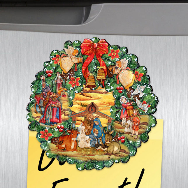 Nativity Wreath Shape Refrigerator Magnets Set of 3-0