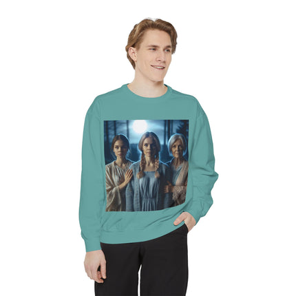 Mystical Sisters Sweatshirt – Garment-Dyed Art of Triple Goddess